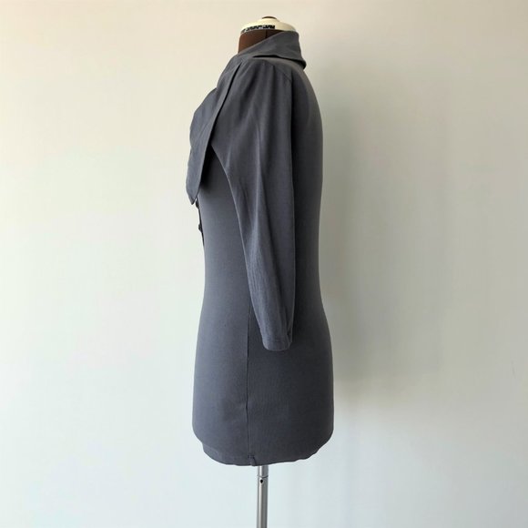 Three Dots Grey Top with Pleated Yoke, Large Collar - Picture 3 of 8